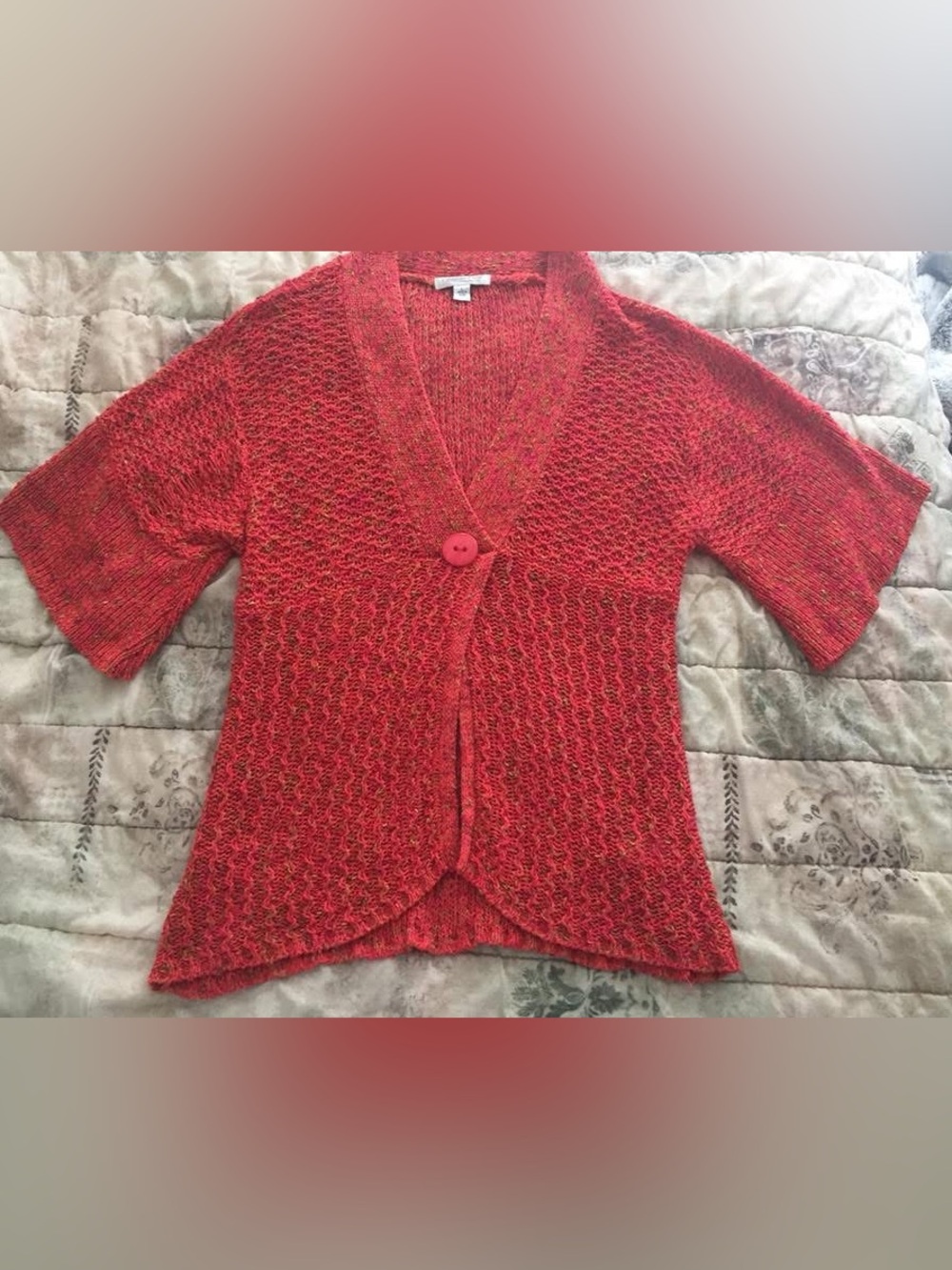 Coldwater Creek Red Keyhole Cap-Sleeve Top and Knit Cardigan.